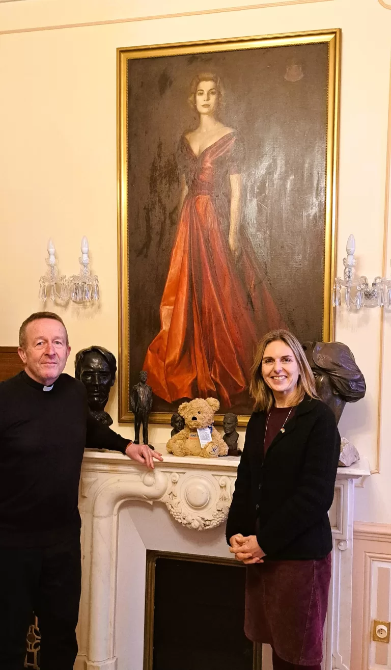 Irish Library with Paula Farquharson. The Bear is named Patrick, and his cave is in the children’s room. They also have 6 bears the funds will go to PGFSC.